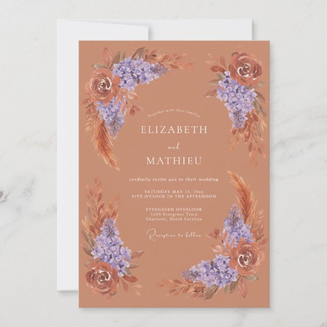 Invitation Mariage Fantaisie Florale Terracotta (Devant)