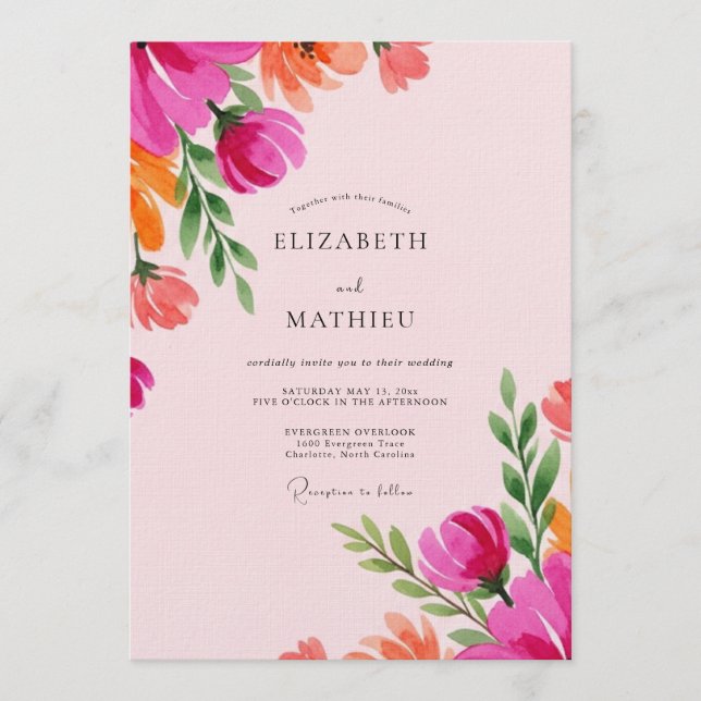 Invitation Mariage Fantaisie Florale Vibrante Fuchsia (Devant)