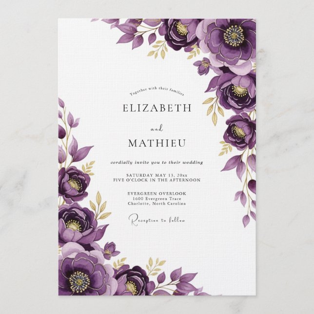 Invitation Mariage Fantaisie Florale Violette (Devant)