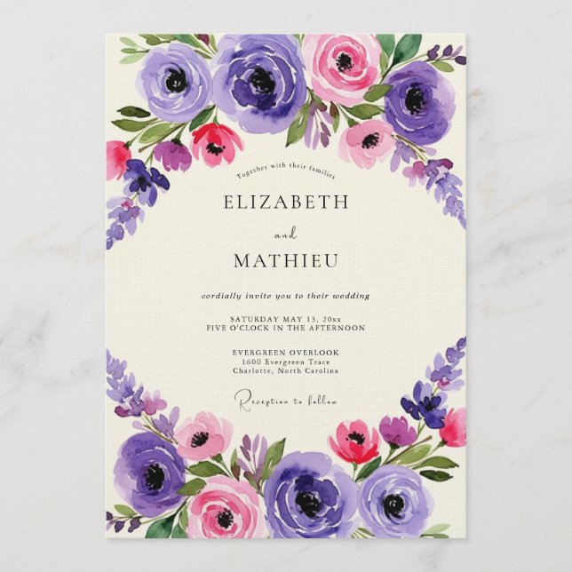 Invitation Mariage Fantaisie Rose Violet (Devant)
