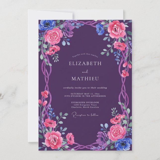 Invitation Mariage Fantaisiste à la Fleur d'Améthyste (Devant)