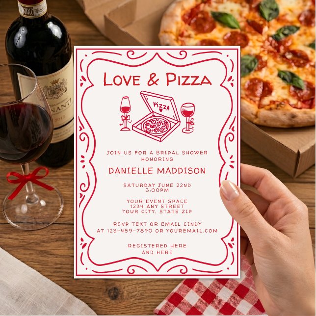 Invitation Mariage Fantaisiste à la Main Amour & Pizza Enterr (Créateur téléchargé)