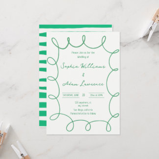 Invitation Mariage Fantaisiste à Rayures Manuscrites Vertes