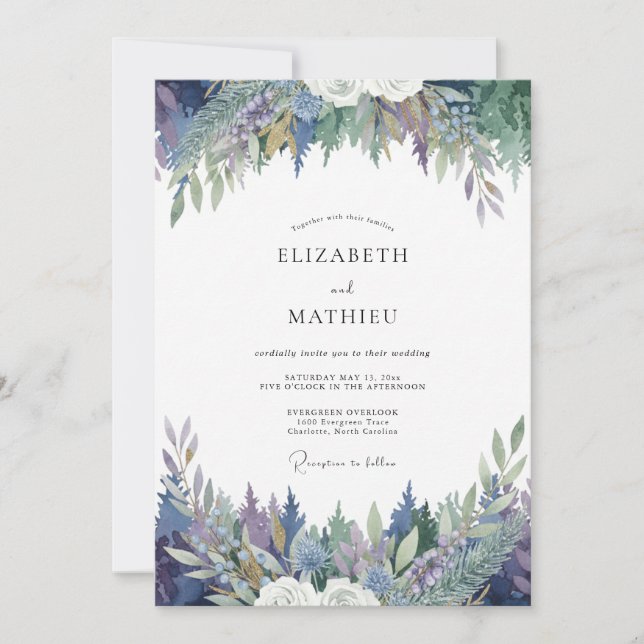Invitation Mariage Fantaisiste Améthyste Wisteria (Devant)