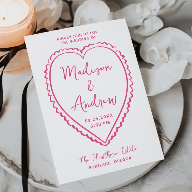 Invitation Mariage Fantaisiste au Cœur Rose (Créateur téléchargé)