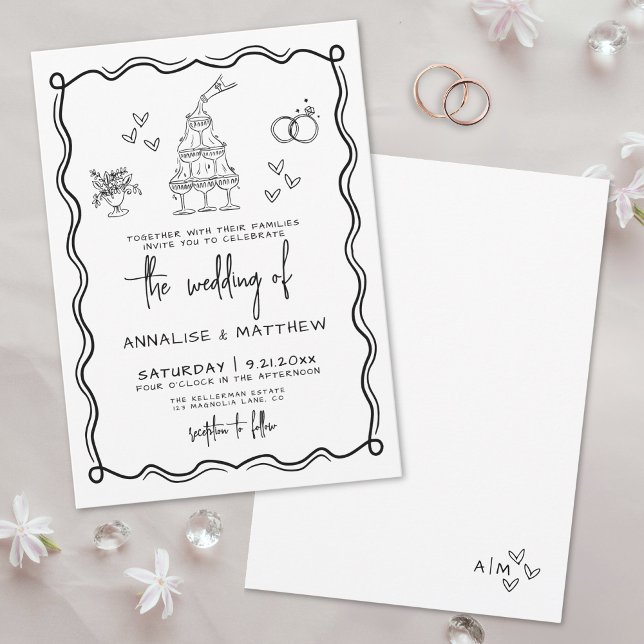 Invitation Mariage Fantaisiste au Dessin Main Quirky (Quirky Hand Drawn Whimsical Wedding Invitation )