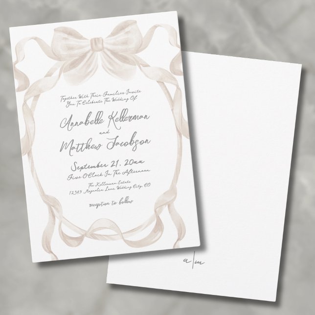 Invitation Mariage Fantaisiste au Ruban Élégant (Elegant Romantic Bow Ribbons Whimsical Wedding Invitation)