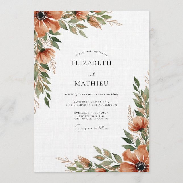 Invitation Mariage Fantaisiste Automnal Orange Brûlé (Devant)