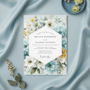 Invitation Mariage Fantaisiste aux Fleurs Bleu Poudre