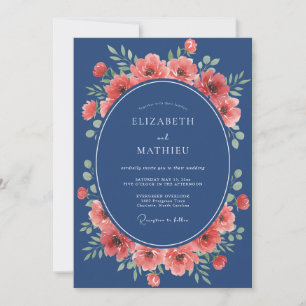 Invitation Mariage fantaisiste aux fleurs de corail marine