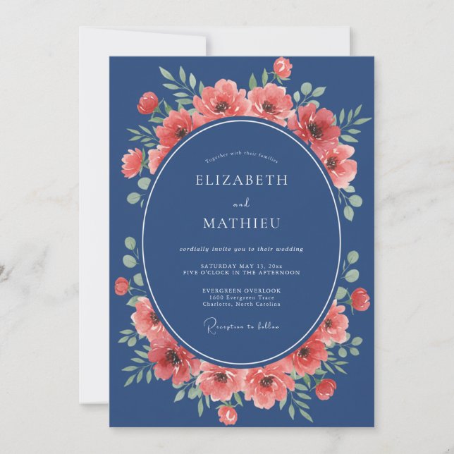 Invitation Mariage fantaisiste aux fleurs de corail marine (Devant)