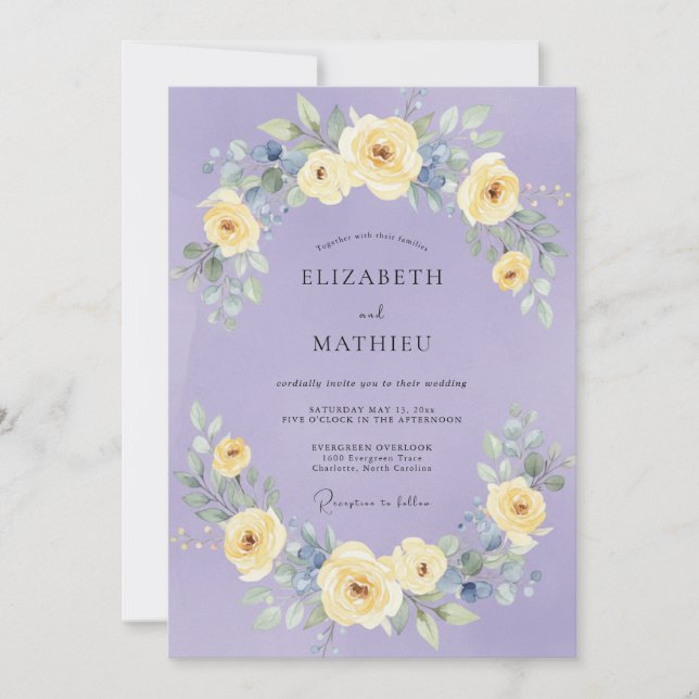 Invitation Mariage fantaisiste aux fleurs de lavande (Devant)