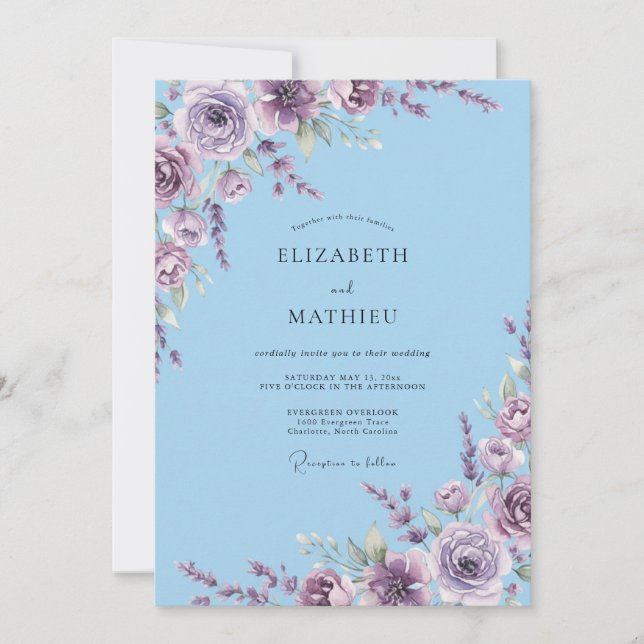 Invitation Mariage fantaisiste aux fleurs de lavande (Devant)
