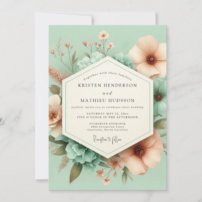 Invitation Mariage fantaisiste aux fleurs de menthe (Devant)
