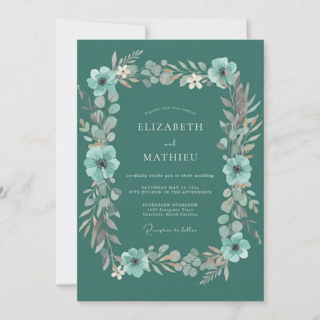 Invitation Mariage Fantaisiste aux Fleurs de Thé (Devant)