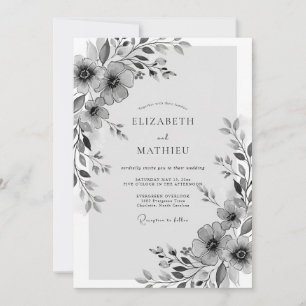 Invitation Mariage fantaisiste aux fleurs grises