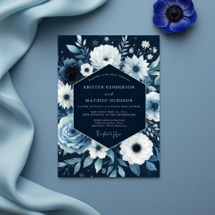 Invitation Mariage fantaisiste aux fleurs navales