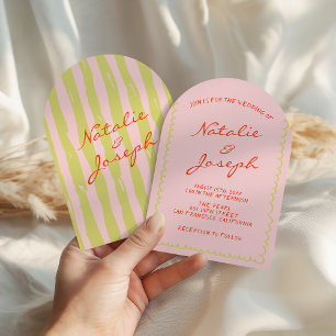 Invitation Mariage fantaisiste aux rayures fines colorées arq