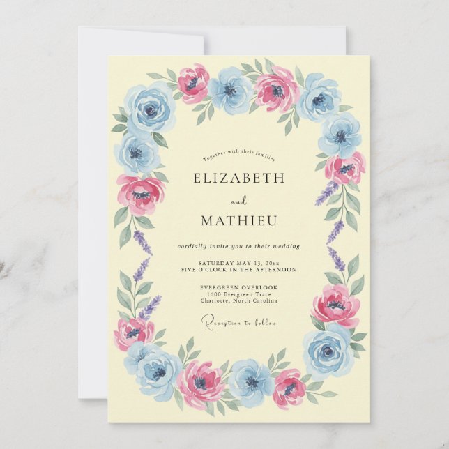 Invitation Mariage fantaisiste bleu clair de printemps (Devant)
