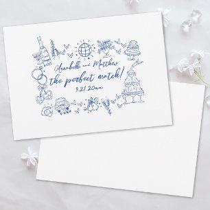Invitation Mariage Fantaisiste Bleu Parfait Dessiné à la Main