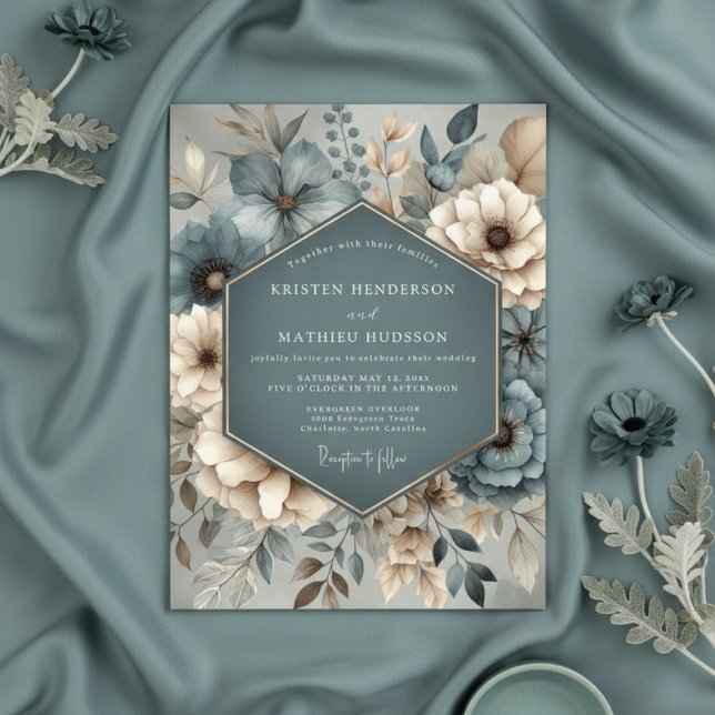 Invitation Mariage Fantaisiste Botanique Sarcelle (Créateur téléchargé)