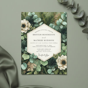 Invitation Mariage Fantaisiste Botanique Vert Profond