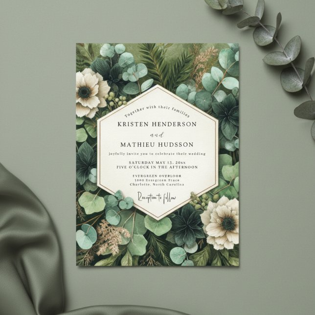 Invitation Mariage Fantaisiste Botanique Vert Profond (Créateur téléchargé)