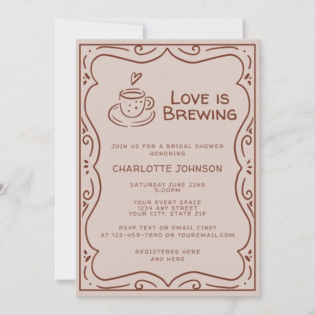Invitation Mariage Fantaisiste Brun L'Amour Est En Train De S (Devant)