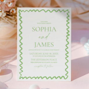 Invitation Mariage Fantaisiste Citron Vert Bordure Ondulée