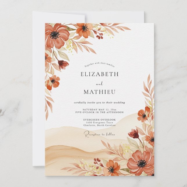 Invitation Mariage Fantaisiste d'Automne Rouille (Devant)