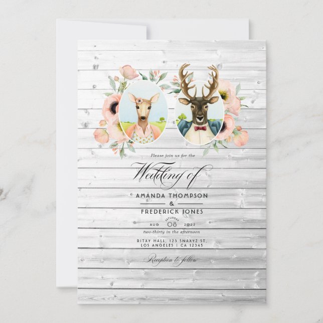 Invitation Mariage Fantaisiste de Cerfs de la Forêt Rustique  (Devant)