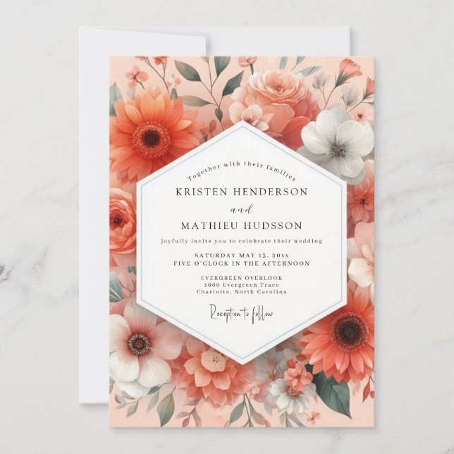 Invitation Mariage fantaisiste de la floraison de corail (Devant)