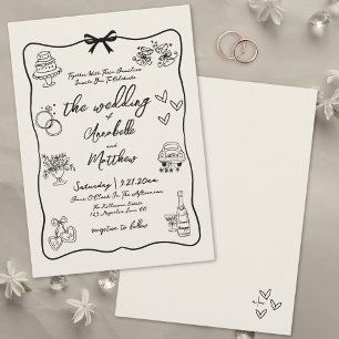 Invitation Mariage Fantaisiste de Style Rétro Dessiné à la Ma
