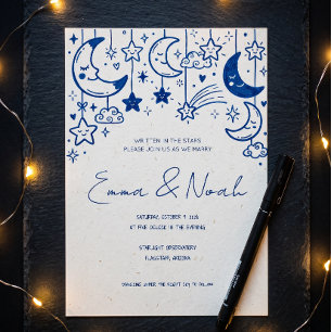 Invitation Mariage Fantaisiste Doodle Lune & Étoiles Célestes