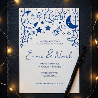 Invitation Mariage Fantaisiste Doodle Lune & Étoiles Célestes