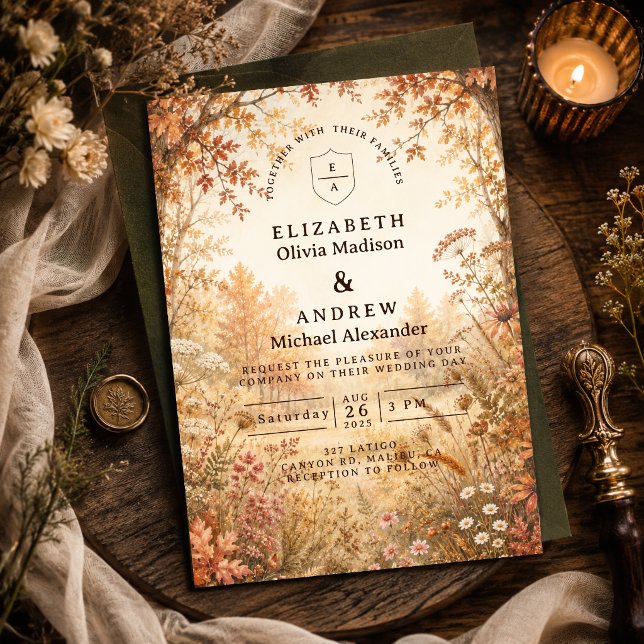 Invitation Mariage fantaisiste en forêt automnale (Créateur téléchargé)