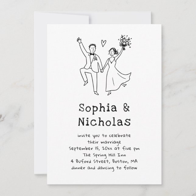 Invitation Mariage Fantaisiste et Original | Dessin à la Main (Devant)