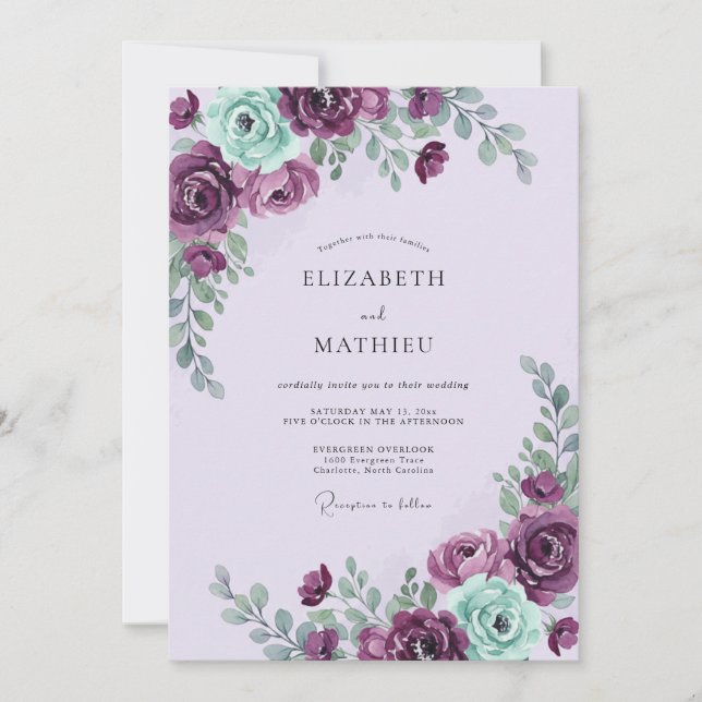 Invitation Mariage Fantaisiste Fleur de Prunier Menthe (Devant)