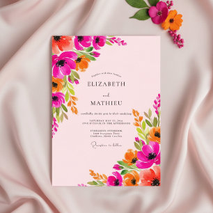Invitation Mariage Fantaisiste Floral Luxuriant Fuchsia