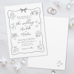 Invitation Mariage Fantaisiste Gris Dessiné à la Main