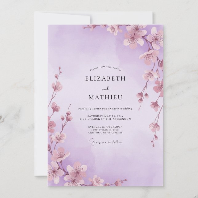 Invitation Mariage Fantaisiste Lavande Sakura (Devant)