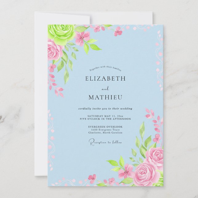 Invitation Mariage Fantaisiste Pervenche en Fleur (Devant)