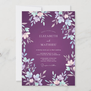 Invitation Mariage fantaisiste profond prune doux
