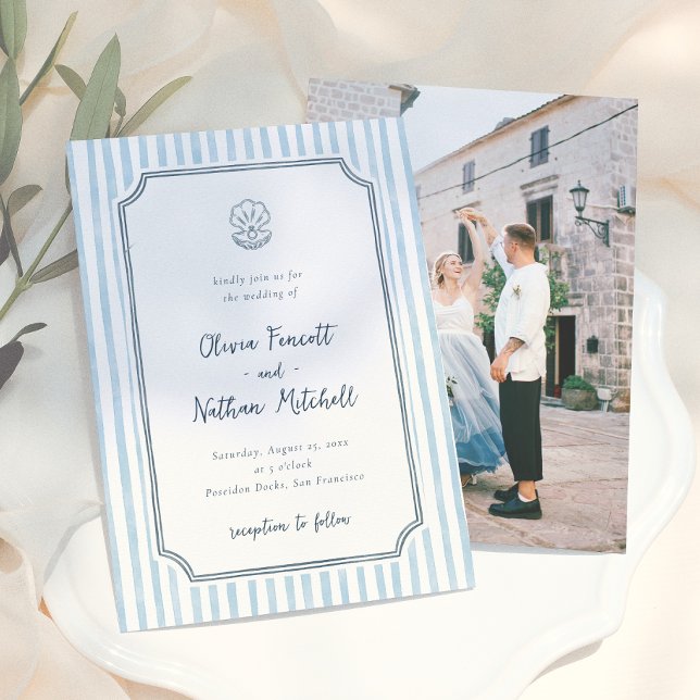 Invitation Mariage Fantaisiste Rayures Bleues Rétro (Créateur téléchargé)