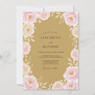 Invitation Mariage fantaisiste rose saumon floral