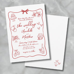 Invitation Mariage fantaisiste rouge dessiné à la main