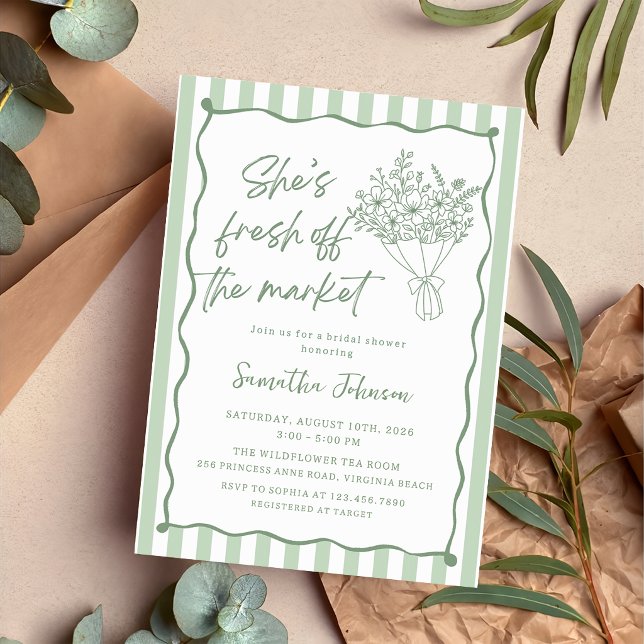 Invitation Mariage fantaisiste vert frais du marché (Créateur téléchargé)