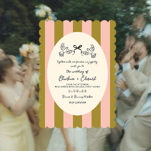 Invitation Mariage fantaisiste vert rose rayé