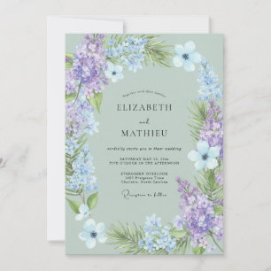 Invitation Mariage Fantaisiste Vert Sauge et Lilas