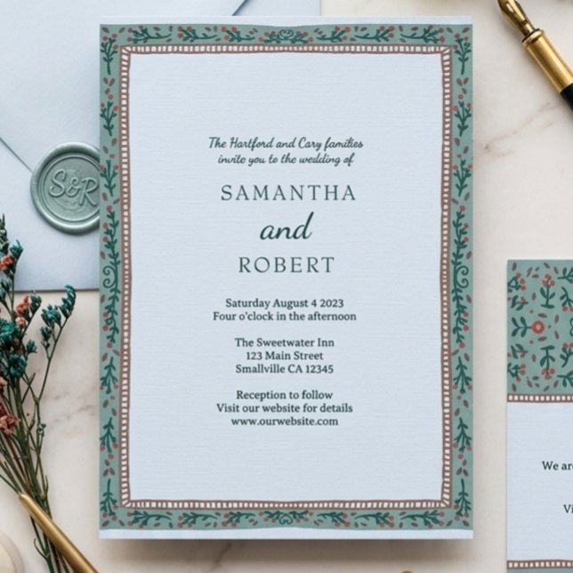 Invitation Mariage Fantaisiste Vigne Vert Bleu  (Créateur téléchargé)